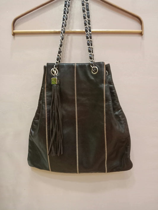 Chanel Drawstring Lambskin Black Tote Bag Series 8