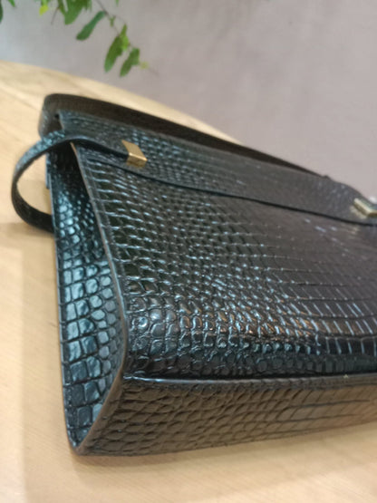 Saint Laurent Manhattan Crocodile Embossed Leather Black