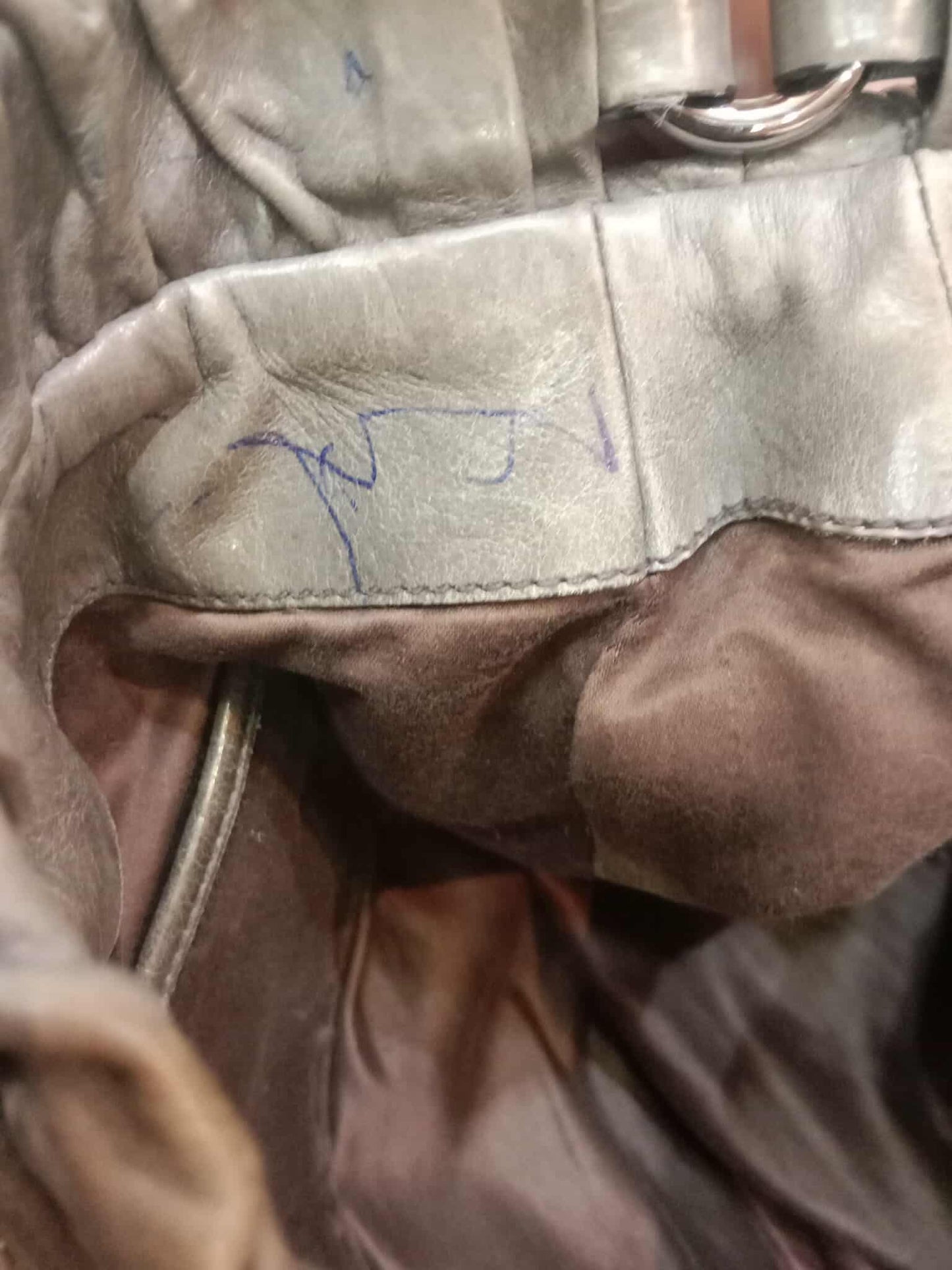 Miu Miu Leather Tote Bag Grey with Crystal Embellished Strap