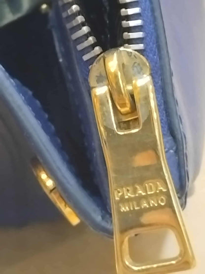 Prada Saffiano Lux Double Zip Tote Bag Blue GHW (208)