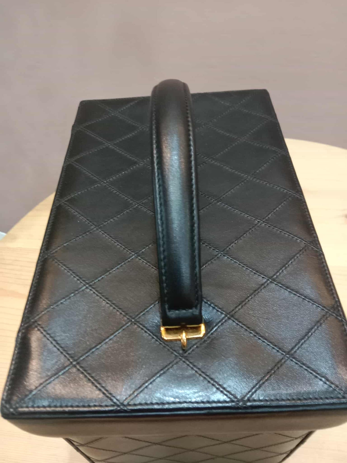 Chanel Vanity Black Leather Stitched Cosmetic Beauty Bag Series 2