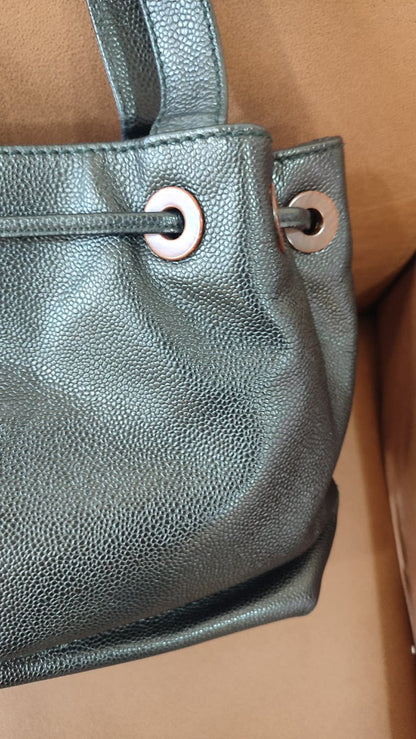 Chanel CC Caviar Drawstring Bucket Bag Black Series 7