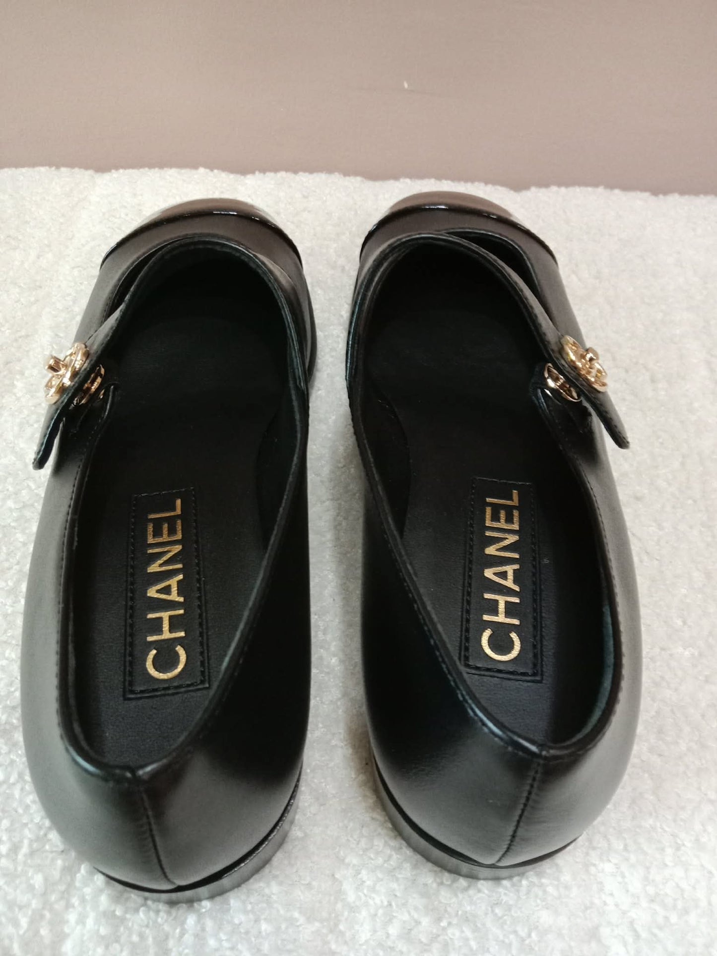 Chanel Mary Jane CC Clasp Flats Black Size 36.5