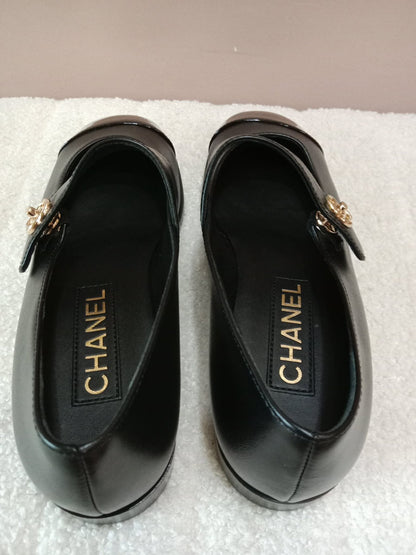 Chanel Mary Jane CC Clasp Flats Black Size 36.5