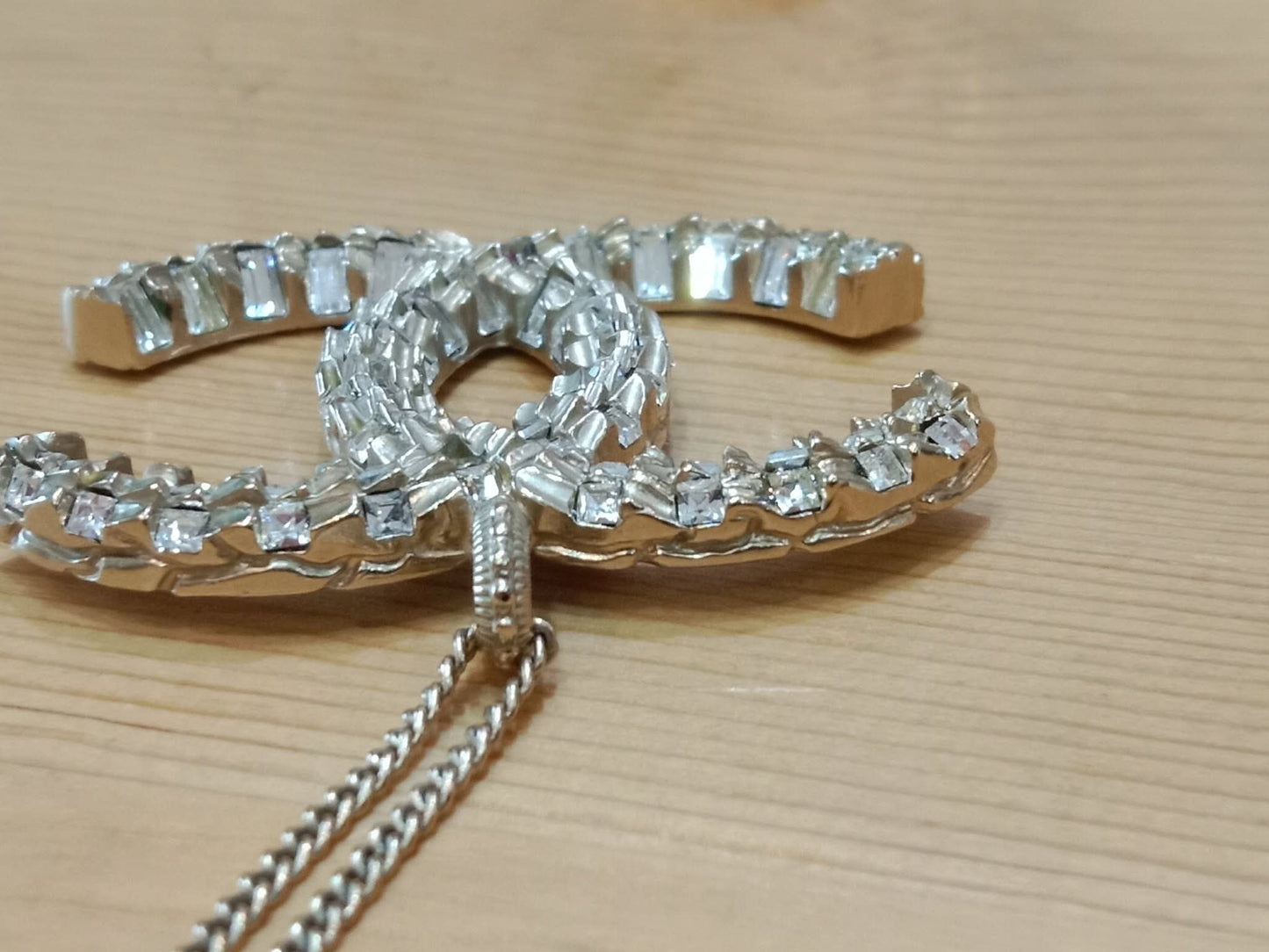 Chanel Crystal CC Pendant Crystal Necklace Silver