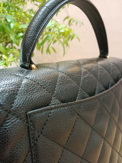 Chanel Vintage Caviar Kelly Flap Tophandle Black Series 7