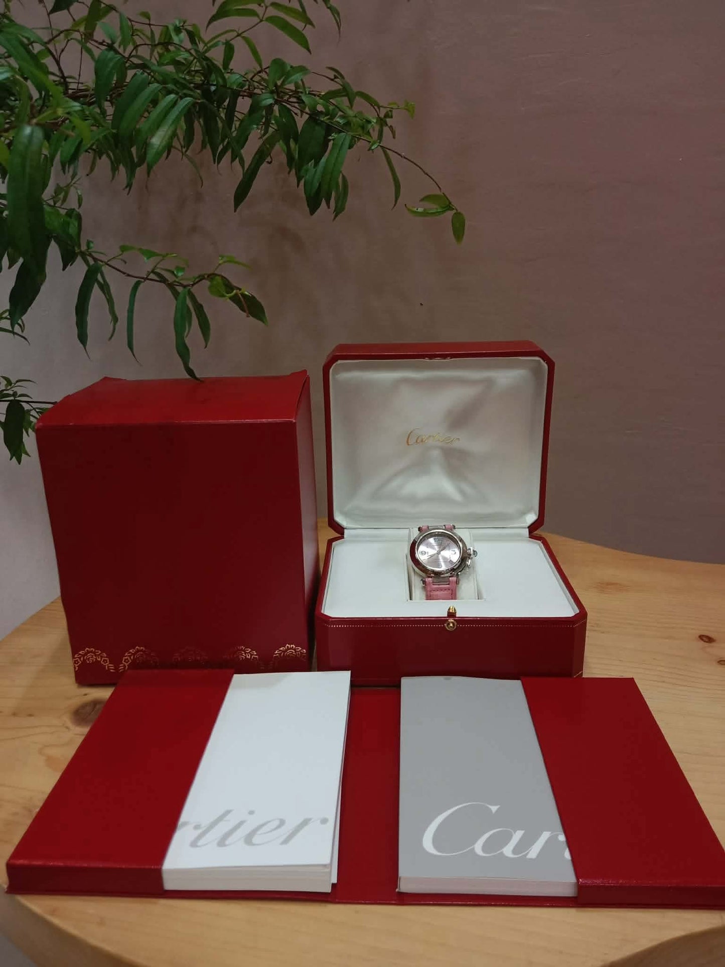 Cartier Pasha C Pink Blue Limited Edition Watch 35mm Stainless Steel Case Pink Alligator Leather Strap