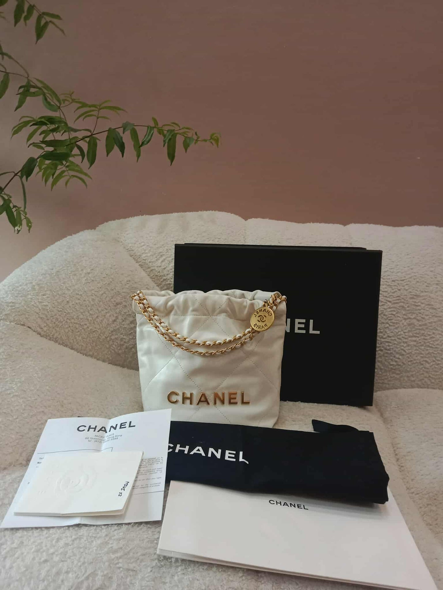 Chanel 22 Mini Tote Lambskin White Microchipped