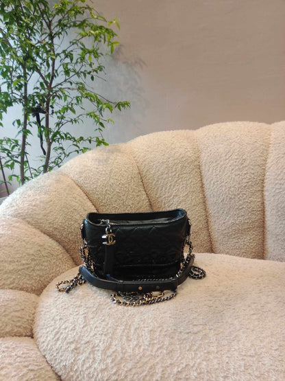 Chanel Black Aged Calfskin Small Gabrielle Hobo Black Series 25