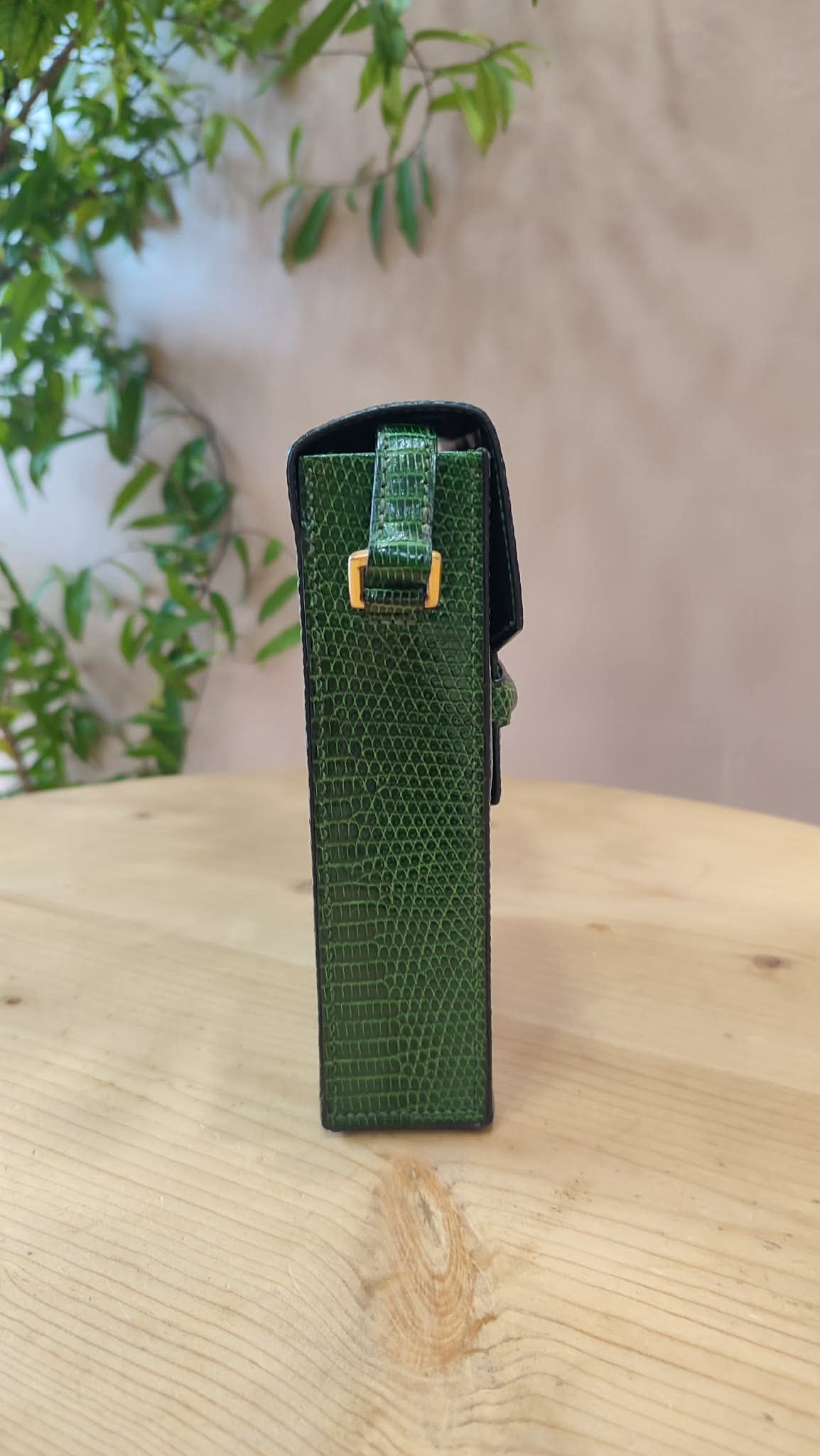 Hermes Lizard Green Vintage Bag Stamp O Circle 1985