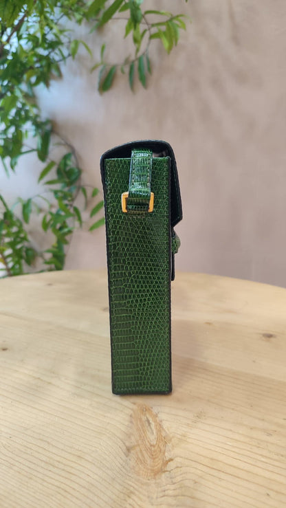 Hermes Lizard Green Vintage Bag Stamp O Circle 1985