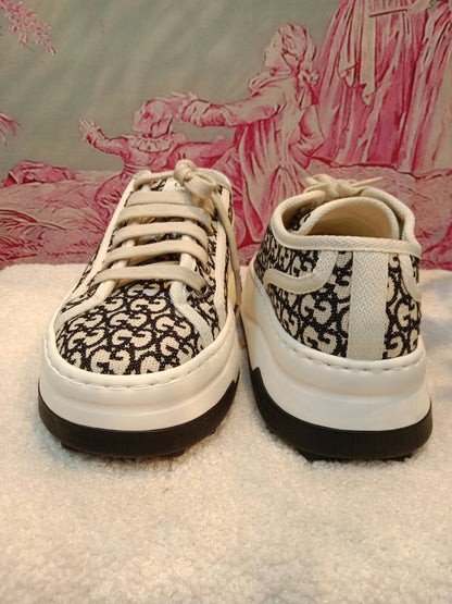 Gucci GG Monogram Platform Sneakers Ivory/Black Size 35.5