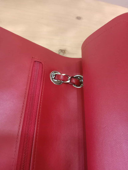 Chanel Timeless Red Quilted Lambskin Classic Double Flap Medium Series 17