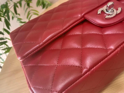 Chanel Timeless Red Quilted Lambskin Classic Double Flap Medium Series 17