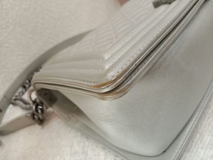 Chanel Le Boy Lambskin Old Medium Gray Series 20