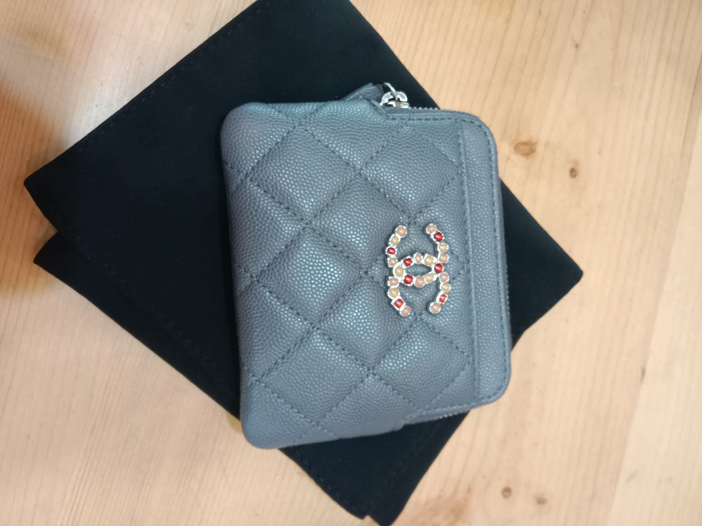 Chanel Quilted Caviar Crystal CC Zipped Coin Purse Dark Grey Diamond Quilted Multicolored Crystal Embellished CC Logo Microchipped