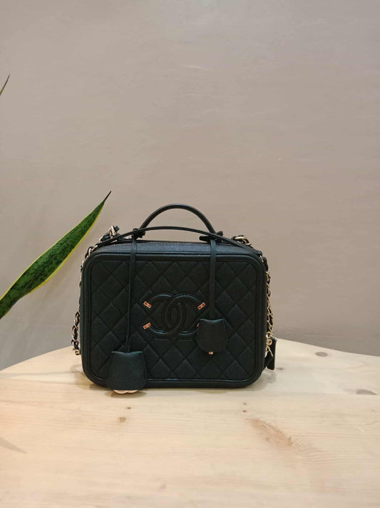Chanel CC Filigree Vanity Case Caviar Black Large Series 29