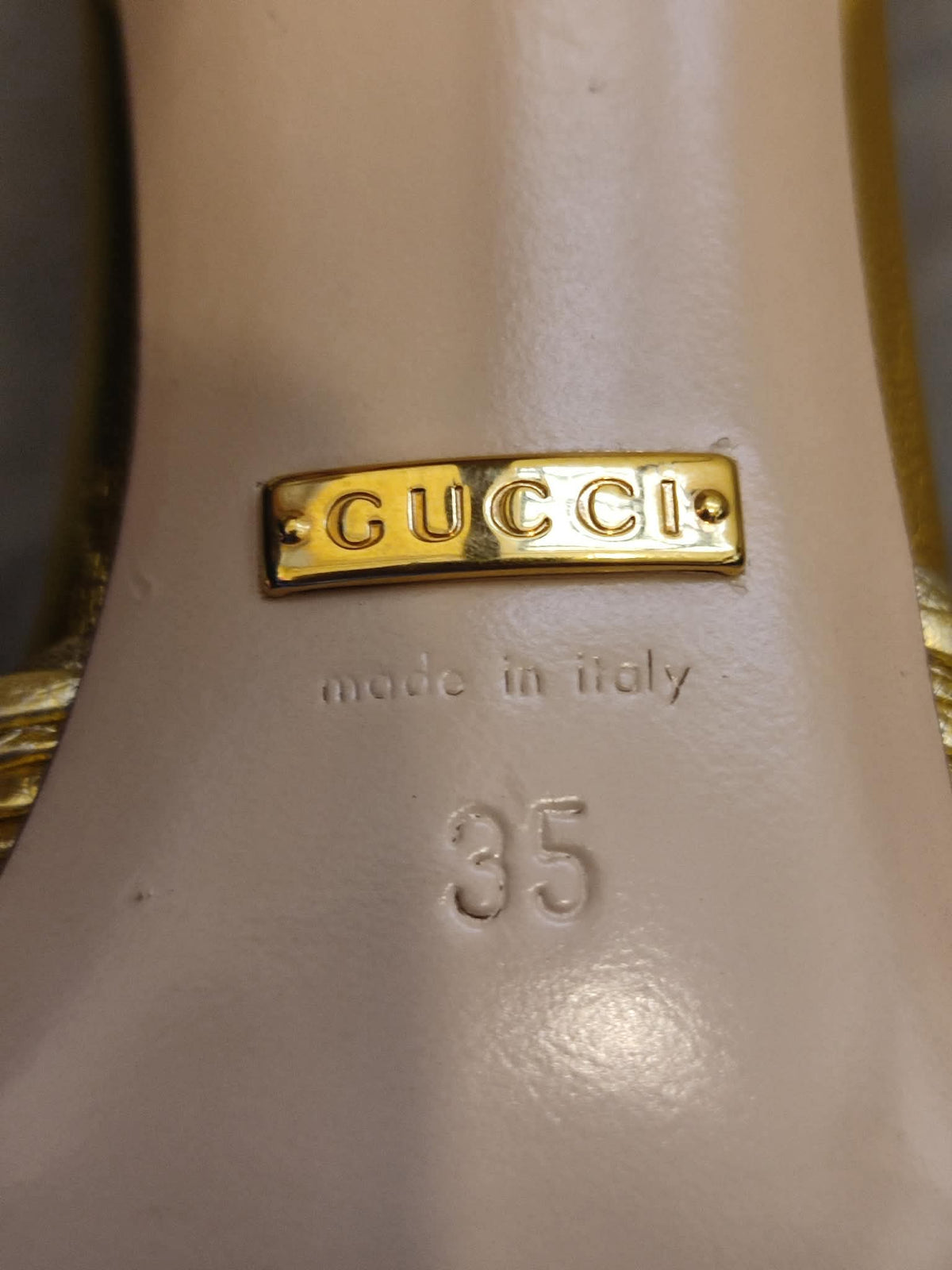 Gucci Allie Knotted Metallic Gold Heels Size 35