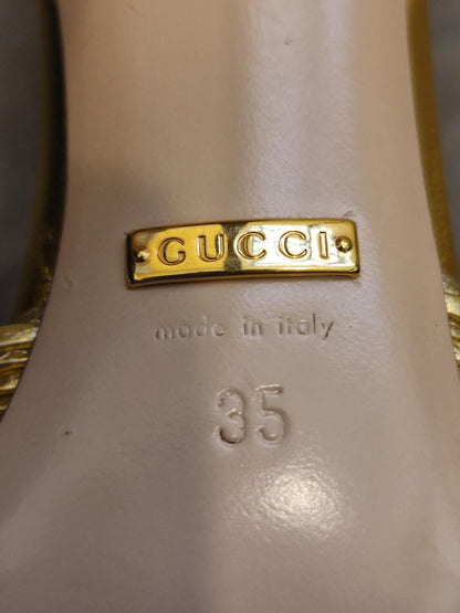 Gucci Allie Knotted Metallic Gold Heels Size 35