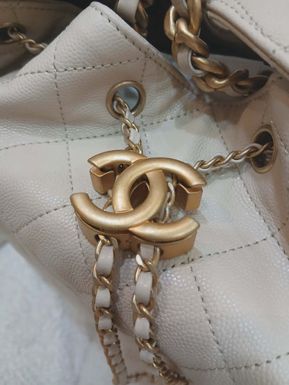 Chanel 25 Beige Caviar Medium Microchipped