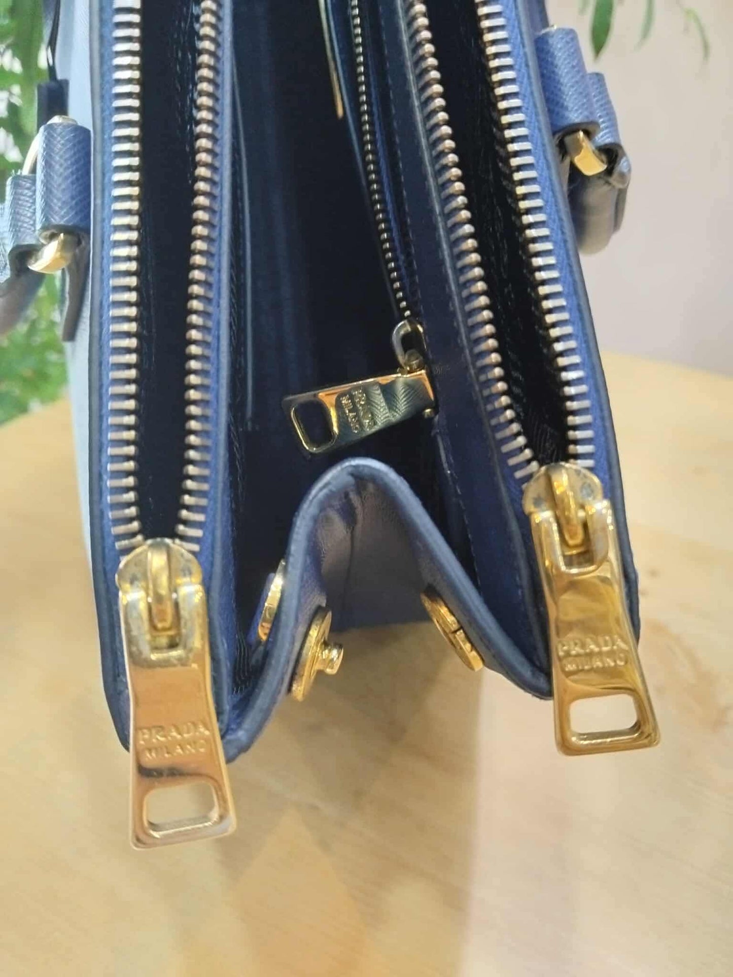 Prada Saffiano Lux Double Zip Tote Bag Blue GHW (208)