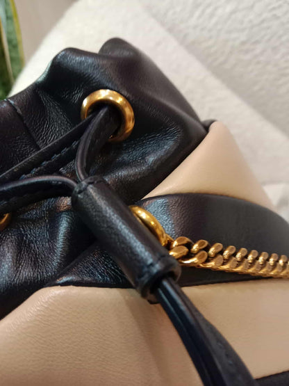 Saint Laurent Alix Stripes Quilted Leather Bucket Bag Bicolor Beige/Black