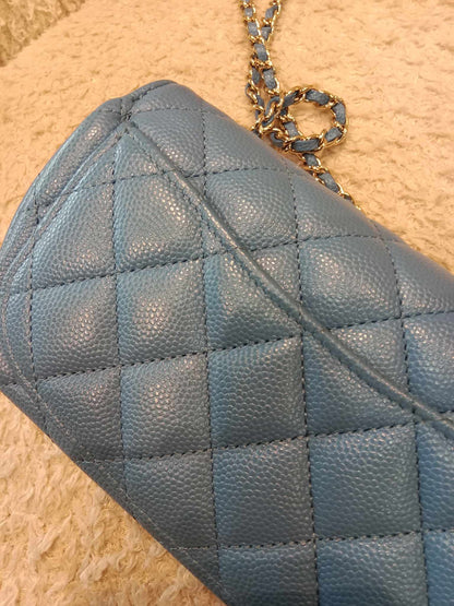 Chanel Classic Case Blue Quilted Caviar with Chain Series 31