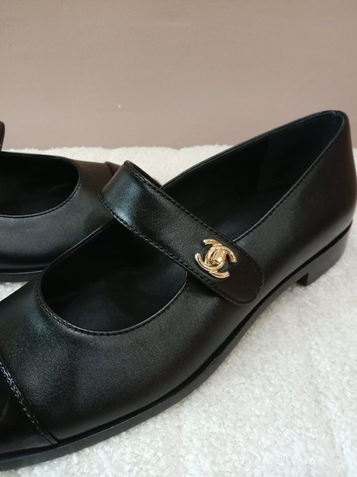 Chanel Mary Jane CC Clasp Flats Black Size 36.5