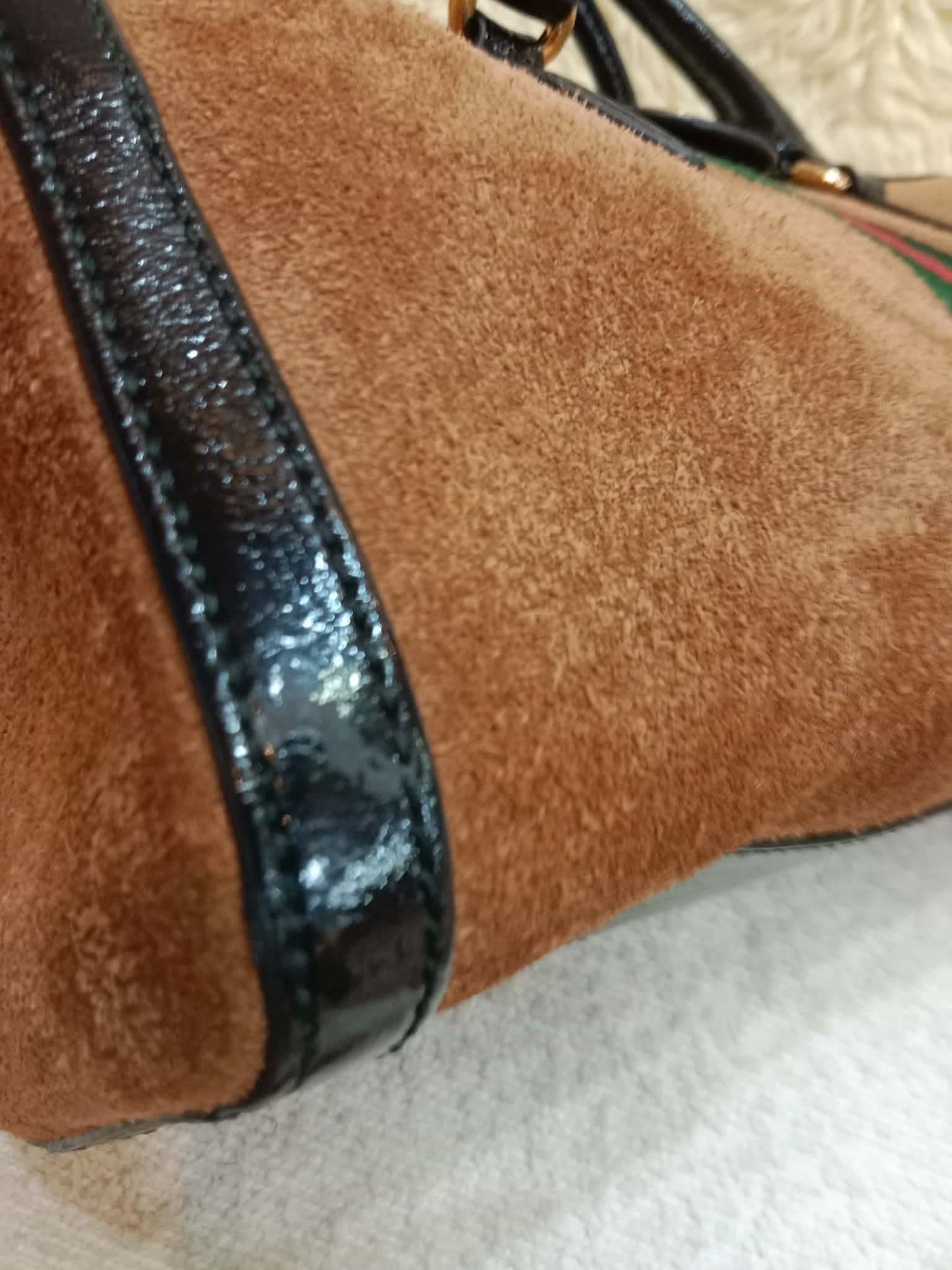 Gucci Ophidia Brown Suede Boston Bag