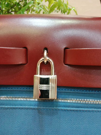 Hermes Herbag Zip 31 Bicolor Blue/Red Canvas & Leather Stamp X 2016