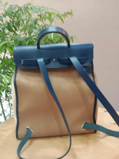 Hermes Herbag Ado Zip Backpack Canvas Bicolor Tan/Blue Stamp U 2022