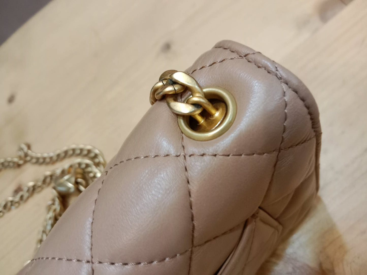Chanel Quilted Wallet On Chain Lambskin Beige Microchipped