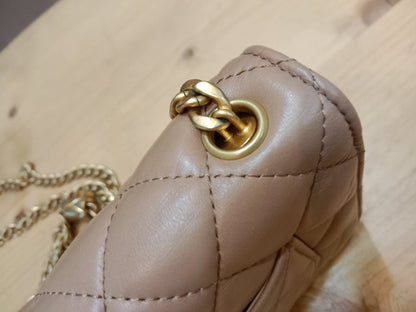 Chanel Quilted Wallet On Chain Lambskin Beige Microchipped