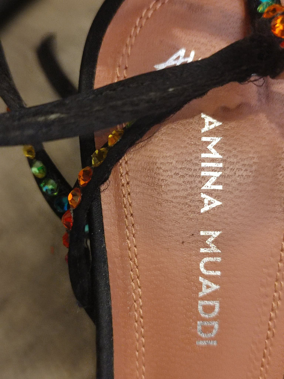 Amina Muaddi x AGWE Rainbow LSD Glasi Heeled Sandals Size 36 Black
