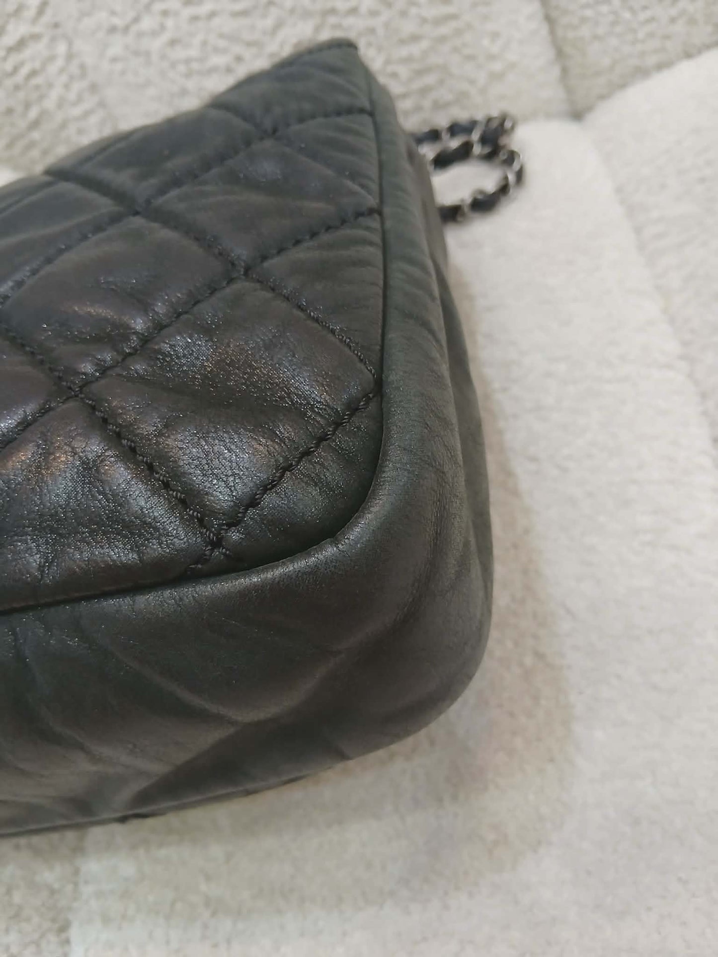 Chanel Square Double Flap Lambskin Dark Gray Series 15