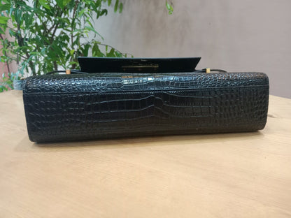Saint Laurent Manhattan Crocodile Embossed Leather Black