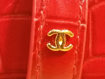 Chanel Crocodile Embossed Calfskin & Metal Belt Dark Red Brandnew