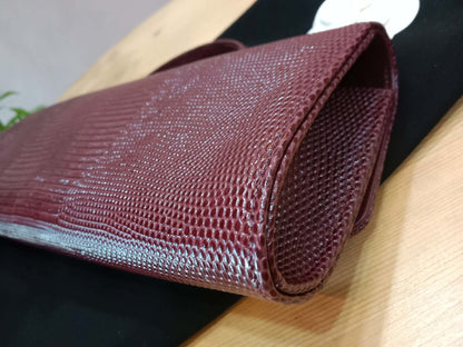 Chanel Tophandle Lizard Embossed Calfskin Clutch Dar Burgundy Microchipped