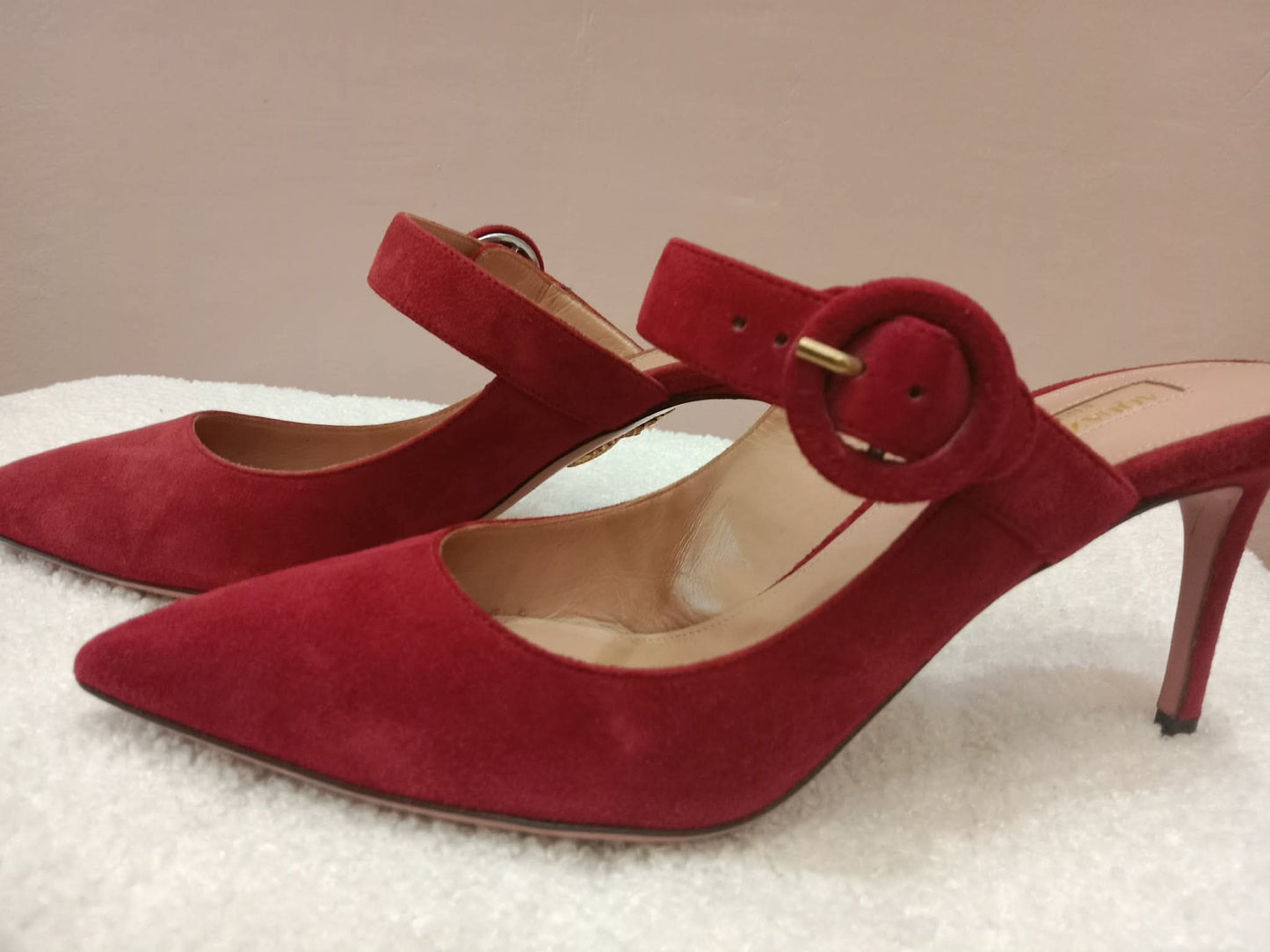 Aquazzura Blossom Suede Pointed Toe Mules Red Size 35.5