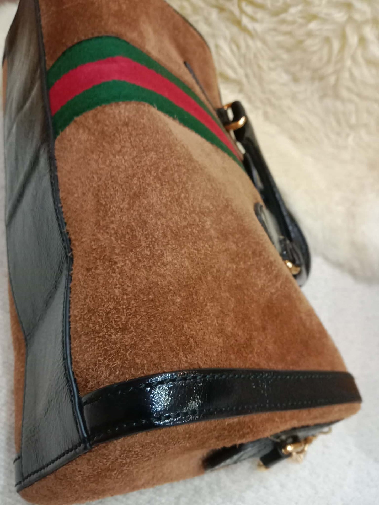 Gucci Ophidia Brown Suede Boston Bag