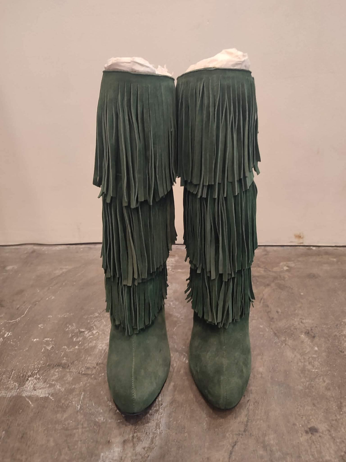 Balmain Fringe Green Suede Boots Size 35