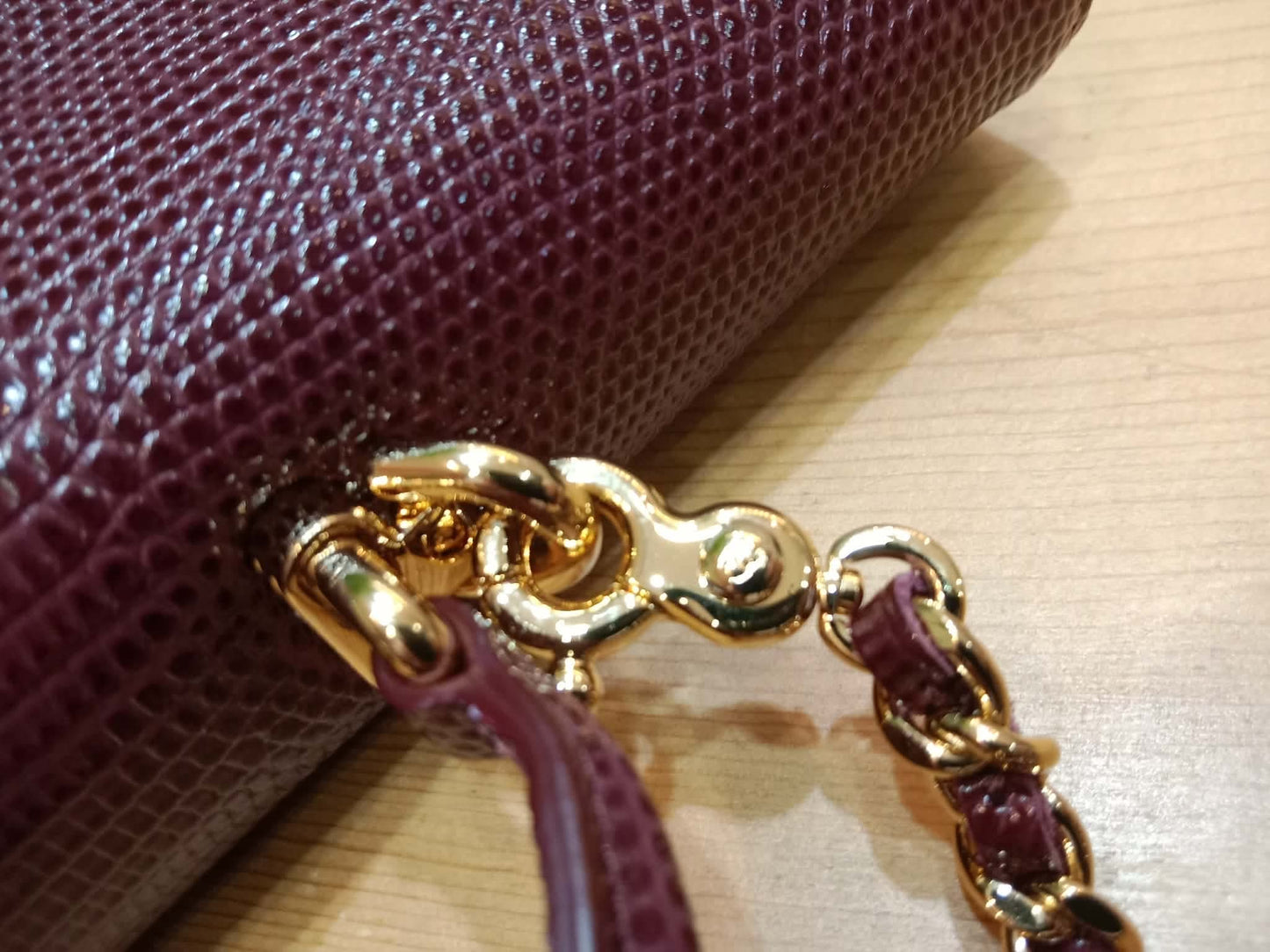 Chanel Tophandle Lizard Embossed Calfskin Clutch Dar Burgundy Microchipped