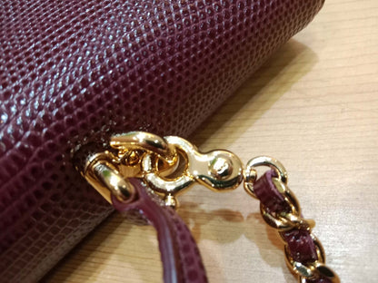 Chanel Tophandle Lizard Embossed Calfskin Clutch Dar Burgundy Microchipped