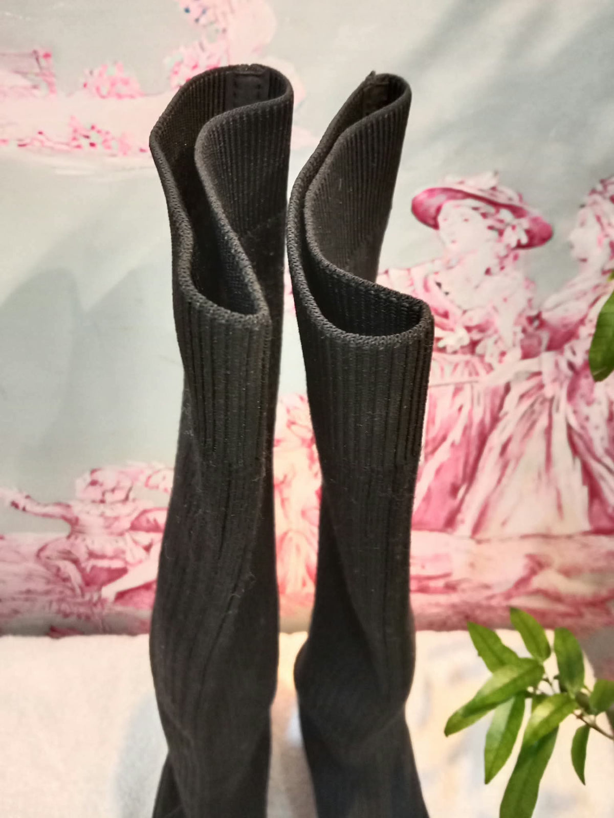 VIVAIA Knit Knee-High Sock Boots Black Size 37 (24)