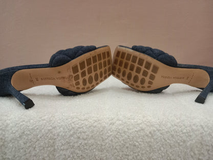 Bottega Veneta Indigo Denim Matelasse Padded Mule Sandals Size 36