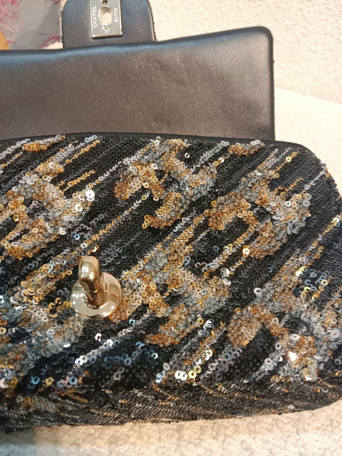 Chanel Mini Rectangular Gold/Black Sequin Limited Edition Microchipped