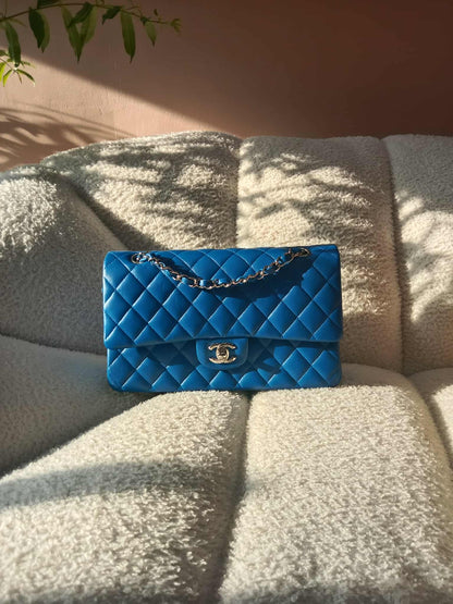 Chanel Classic Medium Double Flap Lambskin Blue Series 26