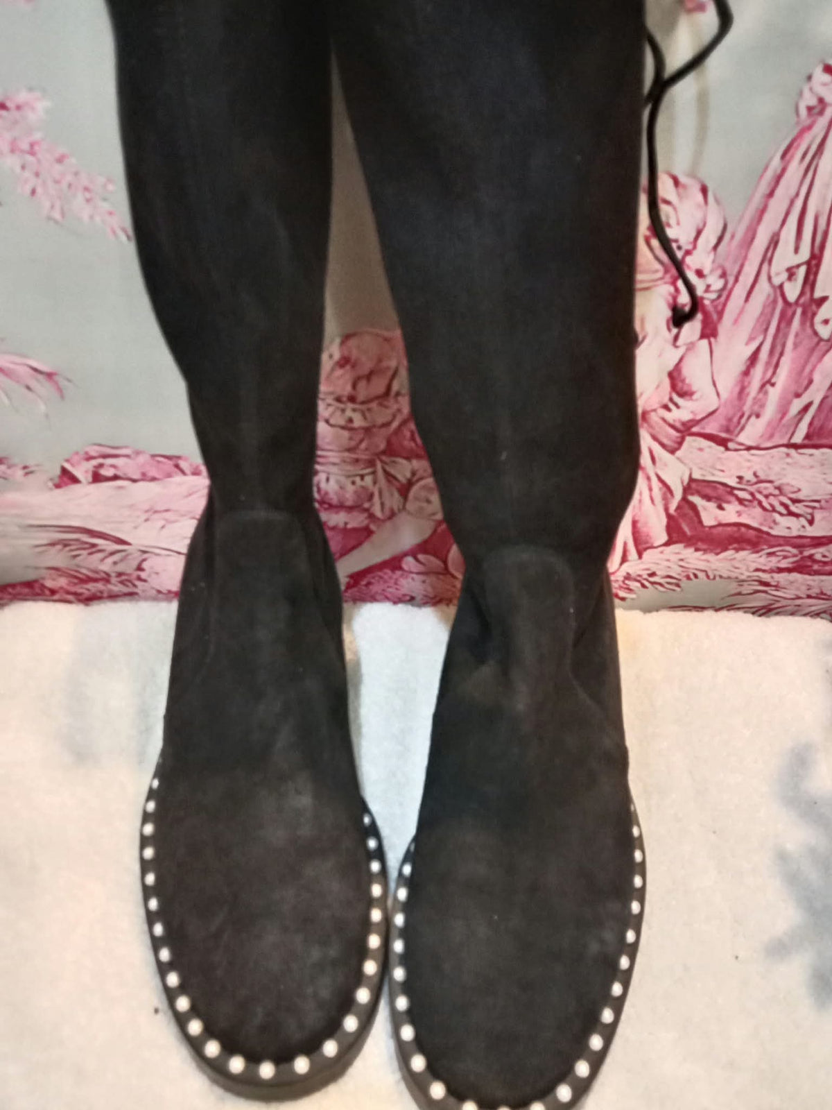 Stuart Weitzman Lowland Lift Pearl Over-the-Knee Boots Black Size 37 1//2