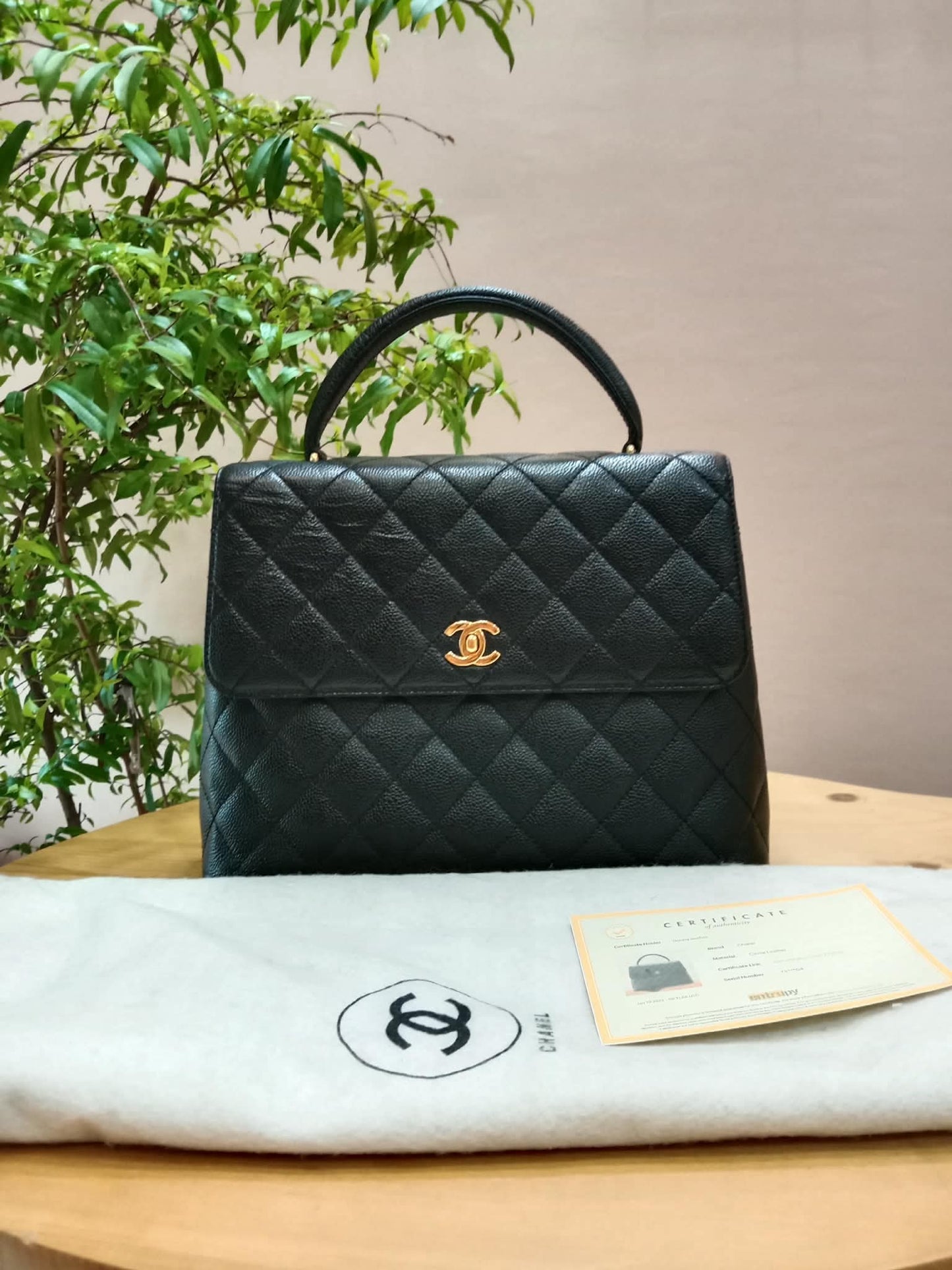 Chanel Vintage Caviar Kelly Flap Tophandle Black Series 7