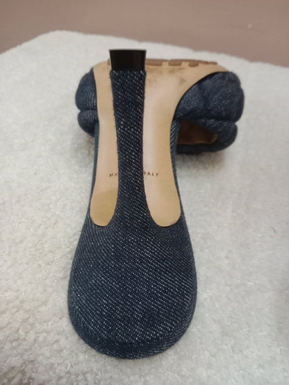 Bottega Veneta Indigo Denim Matelasse Padded Mule Sandals Size 36
